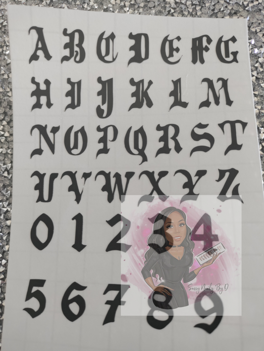 Old English Letters/ Numbers Nail Stickers